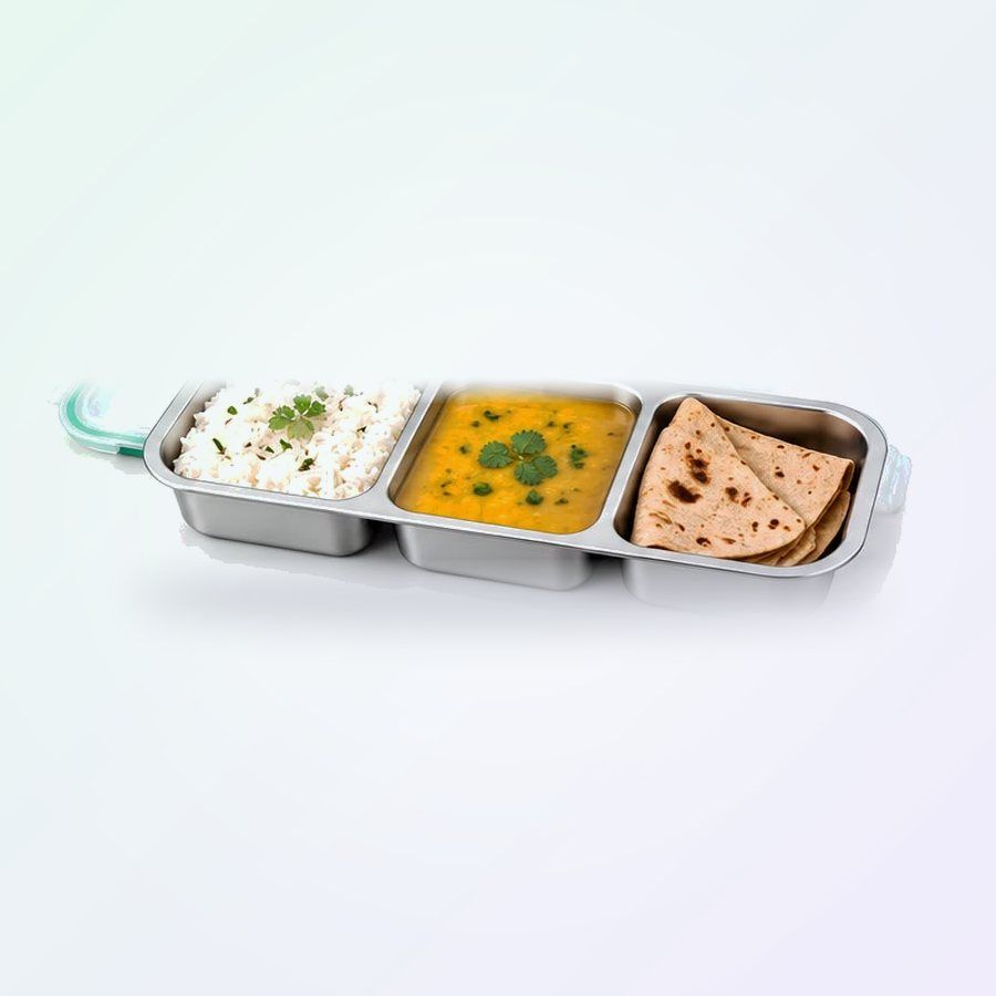 Classic thali in a steel tiffin